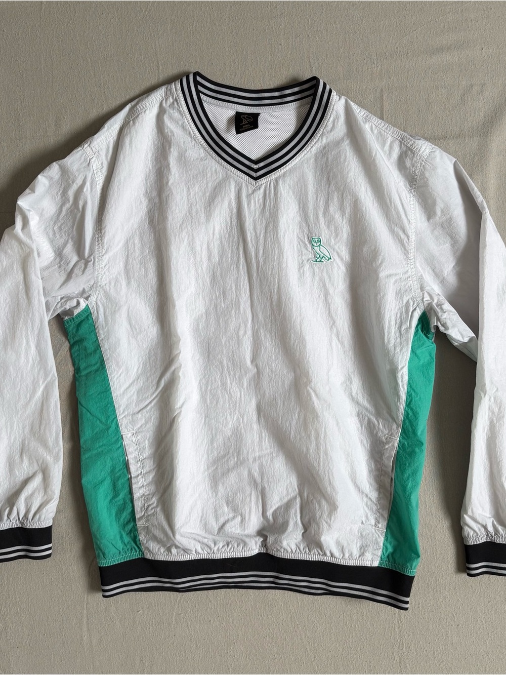 OVO October’s Very Own Windbreaker Pullover White Green Owl Logo Mens Size S